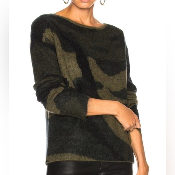Rag & Bone Sinclair Mohair Blend Crew Neck Sweater, Army Green Camo Print, Small - Picture 1 of 14